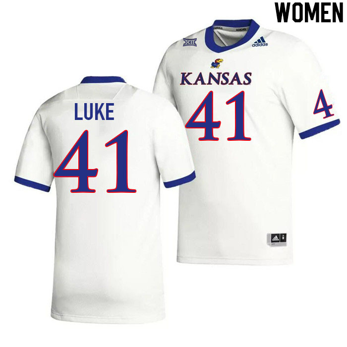 Women #41 Hunter Luke Kansas Jayhawks College Football Jerseys Stitched Sale-White